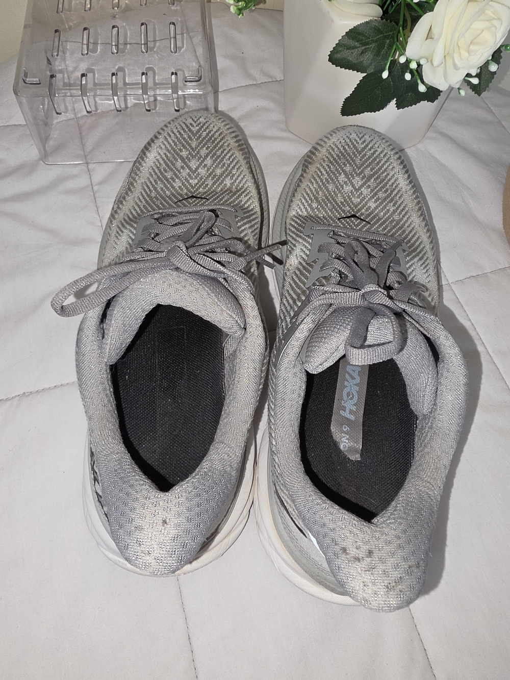 Hoka Clifton 9 Gray and White Men's Running Sneakers - Picture 6 of 7